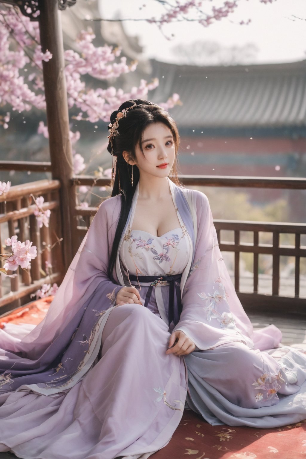 (masterpiece, best quality:1.2),1girl, solo, long hair, black hair,Hairpins,necklace, hair ornament, dress, full body, (huge breasts:2.29), (full breasts:1.69),flower, earrings, indoors, hair bun, (light purple-black dress:1.29),(Tube top Hanfu long skirt:1.1), pillow, bed, night, chinese clothes, table, branch,daxiushan, ,daxiushan style,(huge breasts:2.39), (full breasts:1.79), realistic,hanfu, daxiushan,Shoulders are exposed, , daxiushan, arien_hanfu, FilmGirl,,Xyunxiao,weijin_hanfu,Xningyudie