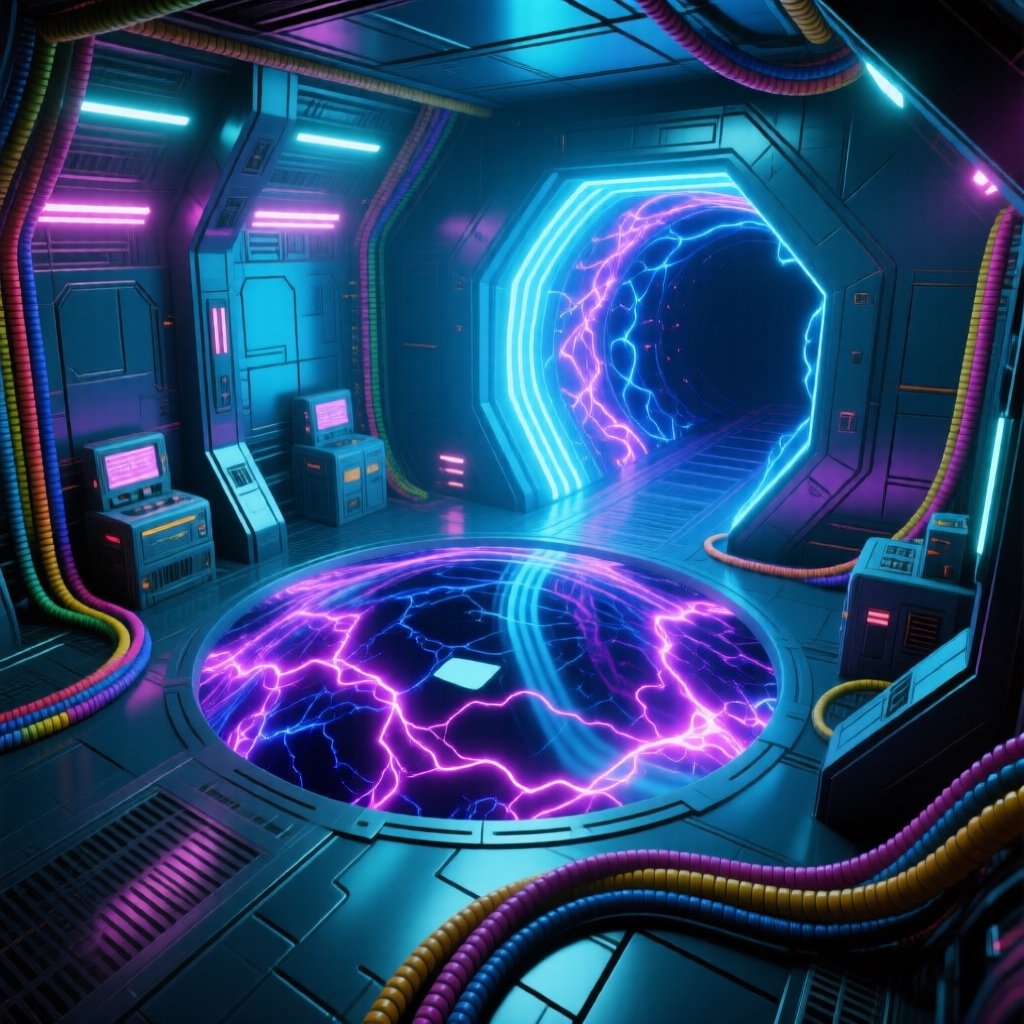 sci-fi setting inspired by half-life game style,  isometric view: the interior of safe containment spacious hall of the ma...