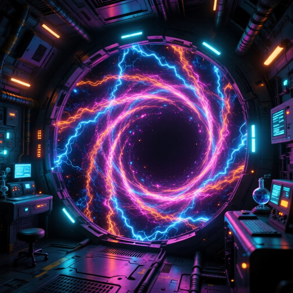 the fictional photograph resembling optical illusions,  noc isometric,  the catastrophe while opening portal in spacious i...