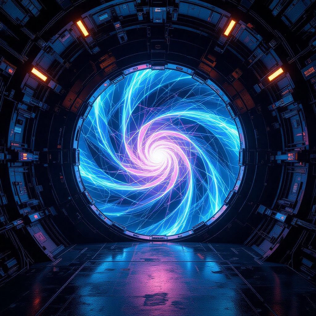 the fictional photograph resembling optical illusions,  noc isometric,  the catastrophe while opening portal in spacious i...