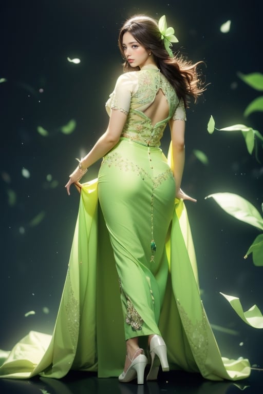 {{best quality}}, {{masterpiece}}, {{ultra-detailed}}, {illustration}, {detailed light}, {an extremely delicate and beautiful}, a girl,  messy floating hair, green dress, standing and looking ,  feminine , depth of field,acmm ss outfit,Myanmar,viewed from behind full body.,3va,Mecha body,Perfect Anything,Sexy Pose,milf,Styles Pose,Striking Pose,1 girl