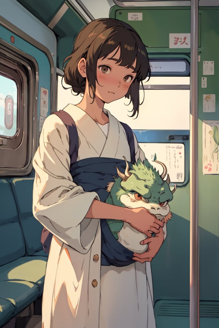 Ghibli animation (Hidden Girl), Spirited Away,
Ghibli animation (Hidden Girl), Spirited Away,

1girl, 25 years old, Chihiro Ogino, beauty, beautiful face and eyes, kindness, innocence, justice, cuteness, medium shot

Chihiro Ogino is already a teacher. When taking the train in the morning, she met Haku (White Dragon)