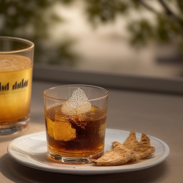 masterpiece, best quality, photography advertising of a glass of whiskey , Round Mugs, Tumbler, myphamhoahong photo, branch, petals, plant, gradient, garden, realistic, cold theme, scenery, shadow, still life ,perfect light,Cosmetic,glowing gold,gyouza