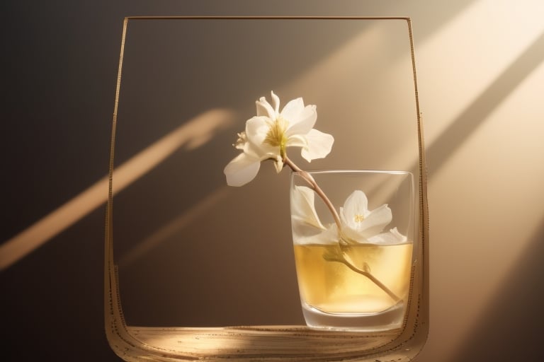 masterpiece, best quality, photography advertising of a glass of whiskey , tall Round Mugs, expensive 
 simple Tumbler, myphamhoahong photo, branch, petals, plant, gradient, garden, realistic, cold theme, scenery, shadow, still life ,perfect light,Cosmetic,glowing gold,gyouza, The top of the glass cup is narrower and the bottom is wider, with the narrowest base at the bottom,

close-up photography, Ultra-detailed, ultra-realistic, full body shot, Distant view