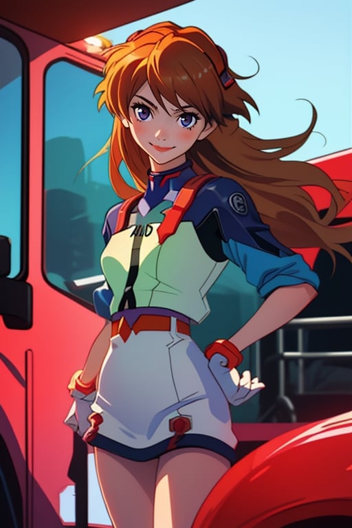 gitr1,Asuka_Neon Genesis Evangelion ,skirtm,Smile, long hair,shade between strawberry blonde and firetruck red,masterpiece