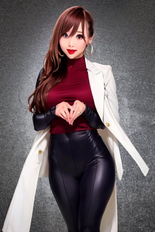 slim girl, beautiful detailed eyes, tight clothes, kairi sane hairstyle, kairi sane face, red lips,sole_female, hoop earrings,kairisane