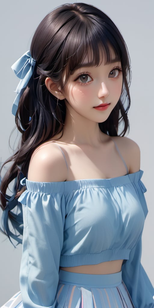 cute korean large-eyed girl, bangs, Dark-blue hair, absurdly long hair, long side_ponytail, (casual clothing, skirt, off shoulder, sleeves past fingers, long sleeves, sleeves past wrists:1.4), (beatiful, young, cute, loli:1.4), (daily background:1.3), (pale skin:1.2),  
masterpiece, highly details, best Quality, Tyndall effect, good composition, volume lighting, Film light, dynamic lighting, cinematic lighting, 
,               ,