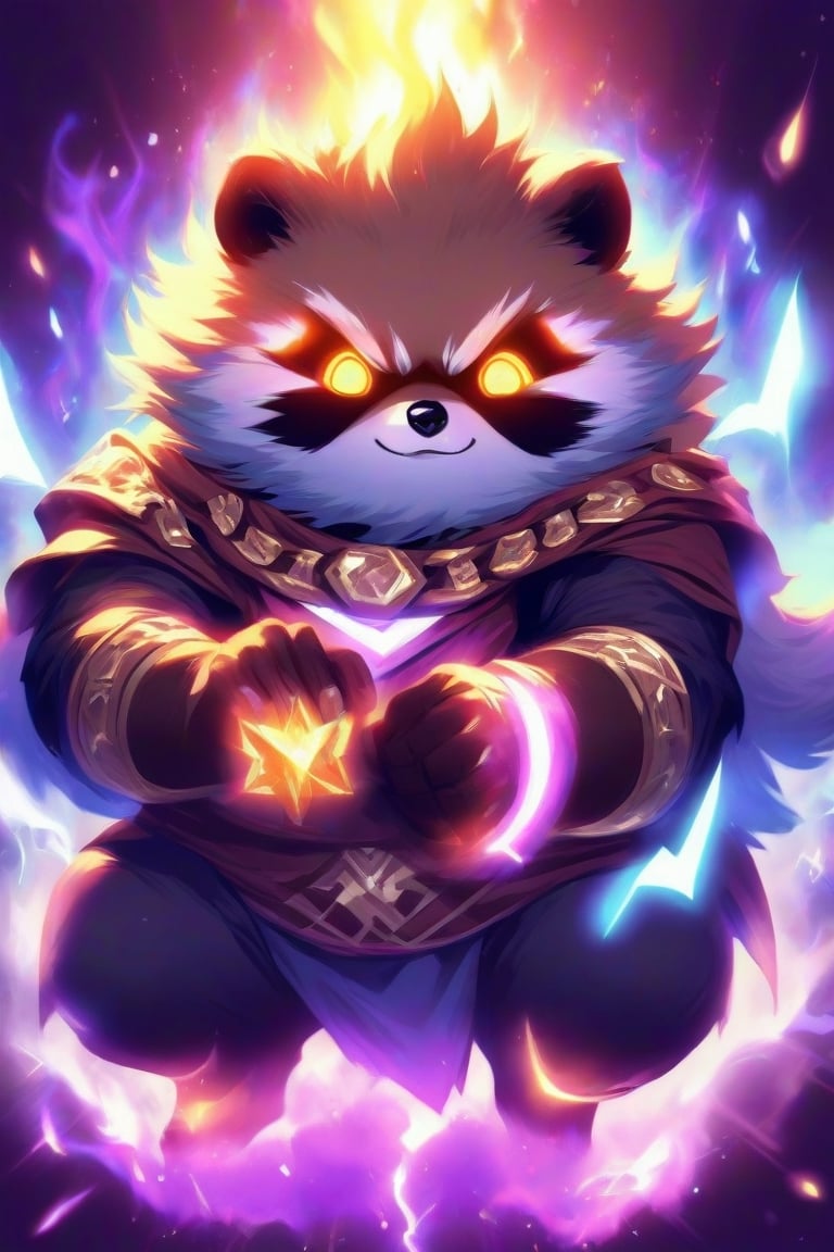 1Ninja tanuki,fighting,7 color Ninja outfit,7 color ancient alchemy God,holding cosmic ball,chanting,7 color shining ancient words everywhere,glowing mantra everywhere,luminous engraving everywhere,seal,strong style,sun king,sun halo,solo,special long white beard,long white eyebrows,gather lightning elixir in the palm of hand,king of glory,focused on  elixir,aim at pill,colorful skin,surrounded by flames,golden butterfly wings,emitting golden light,wearing golden bib short with no shoulder strap on left shoulder,no humans,flame,beam,fire alchemy furnace,thunder pill,crystal cave,crystal background,diamond,gem,tanuki,no human