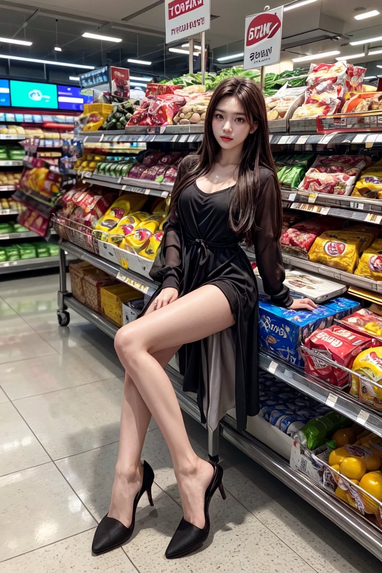 supermarket,  
(1girl) ,  asian female, 23 yo, brown hair, straight hair , slim body,  
full body shot, 
 
Portraits,  Photography , (realistic photo:1.3), best quality, Masterpiece ,  high quality, high resolution, high precision, UHD: 1.3, 4K rendering, sharp focus on face, perfect hands,

Vivid colors, Dynamic angle,