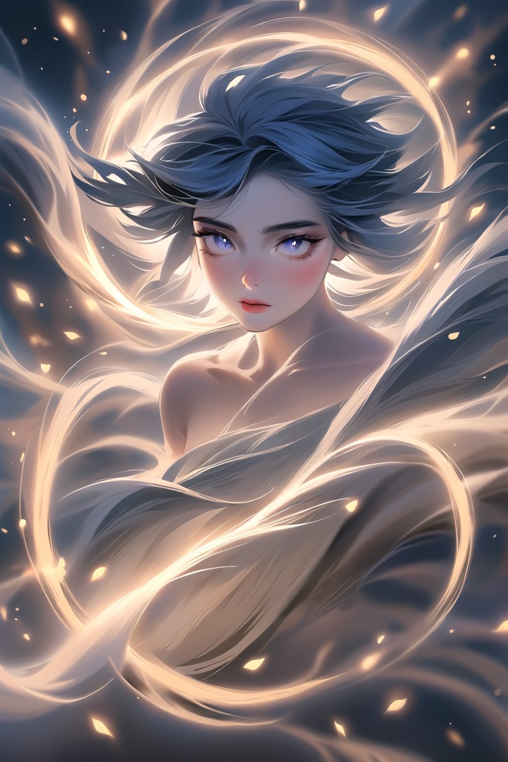 Style by NTY,  ((1girl) (((Full body image,  handsome (Xena is a warrior queen with long dark blue hair with golden strand...