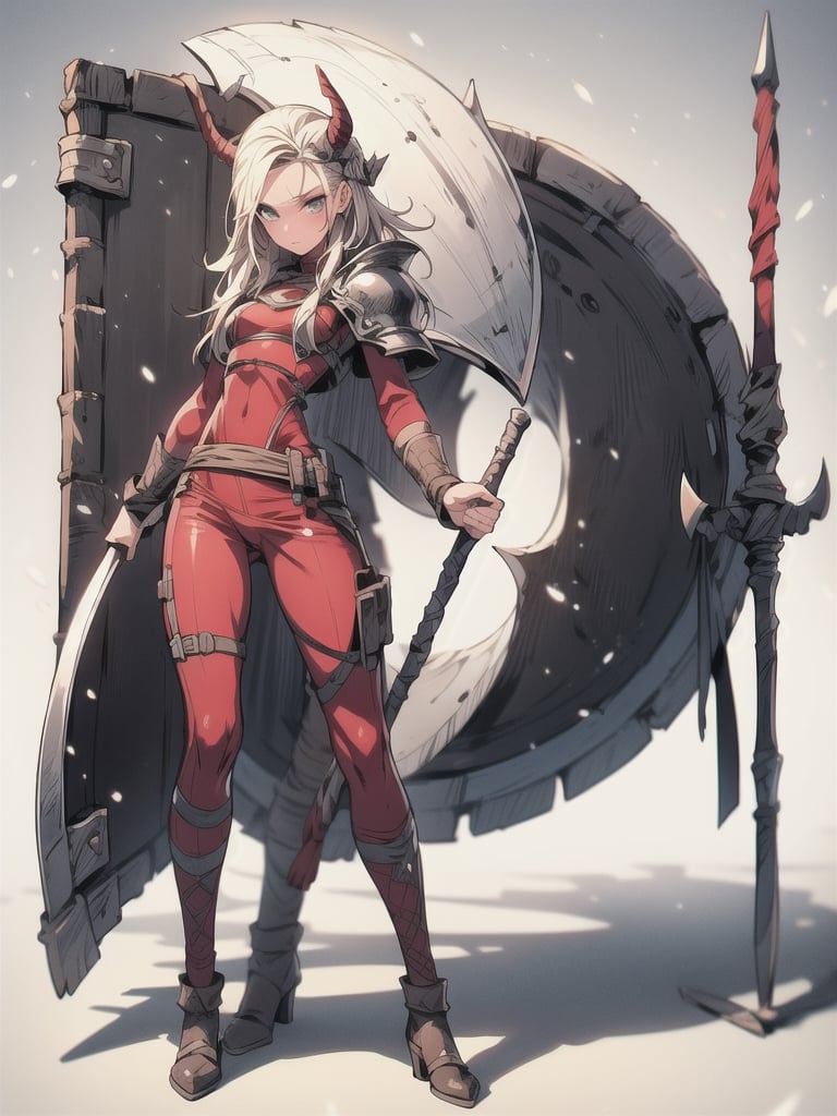 ,sexy,sexbodysuit,,random background,viking,long_axe, small_shield, scar on face, full-body