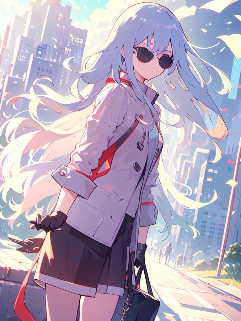 masterpiece, best quality, high Resolution, toriyama_akira style
1girl, expressive outfits, gray hair, long hair, nice brest
driver, driving 1970 ford mustang convertible, 1970 mustang convertible, wear sun glasses, wear gloves, 
road, sky, city, morning, hair flying, racing car painting looking_at_viewer, midjourney, 1 girl,pastel,pastelbg