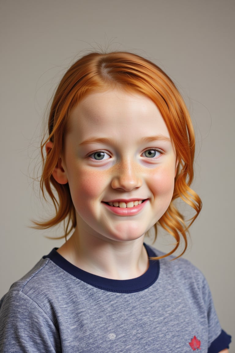 close up portrait photograph of a 4yo girl, pale freckled skin, red hair, chignon, slim endomorph,