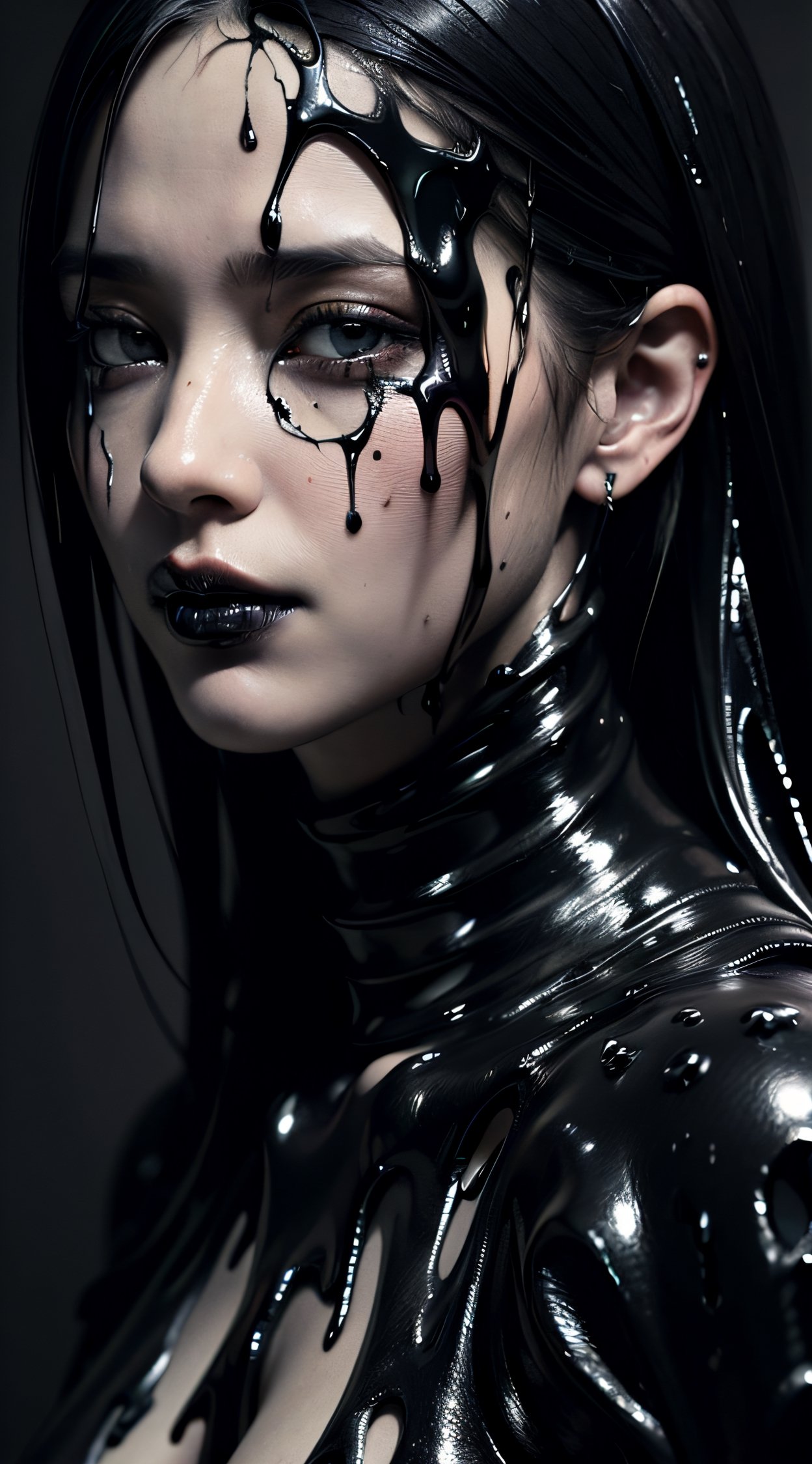 girl made from (black goo:1.6), (chaos), 
(dramatic, intense:1.1), (masterpiece, best quality:1.3), (photo realistic:1.3), finely detailed skin, detailed face, 32k, raw photo, ultra high res, natural lighting, intricate details and textures, Exquisite details and textures, insane details and textures, hyperdetailed, hyper quality, 