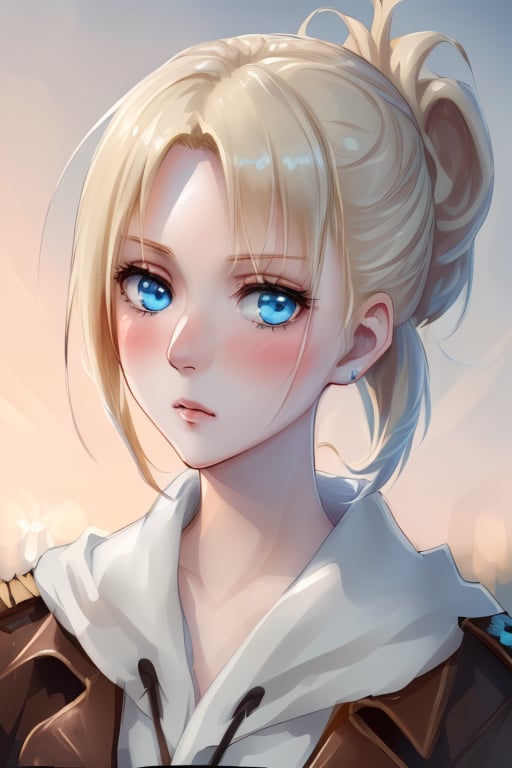 (((8K, DETAILS, 4K, 2K, HIGH QUALITY, HIGH QUALITY, UHD, HD, HDR, HQR, HQ)))
((2girls)), Annie leonhardt, blue eyes, ponytail, pale (blonde hair), pale skin, blush, 