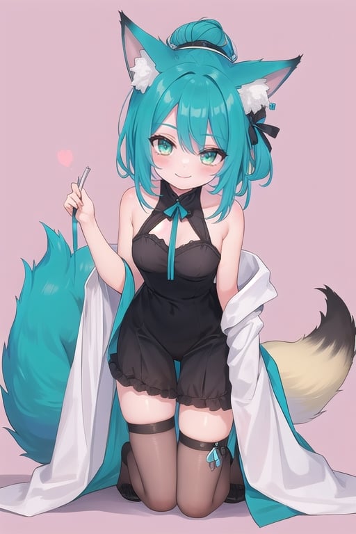 1girl, sidelighting, wallpaper, smile, aqua_eyes, fox ears,full_body,keiramevt