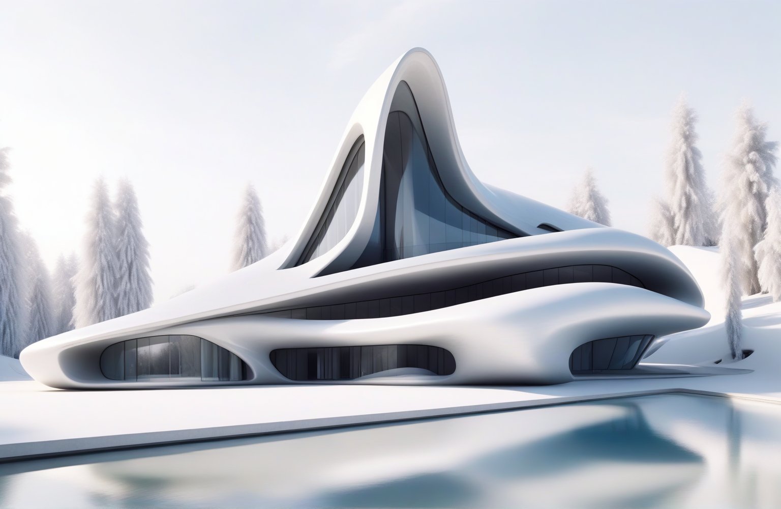 Zaha Hadid art style, design of a self sustain house, one floor, semy buried, hyper-realistic, 8k UHD, DSLR, soft lighting, high quality, film grain, Fuji-film XT3s
