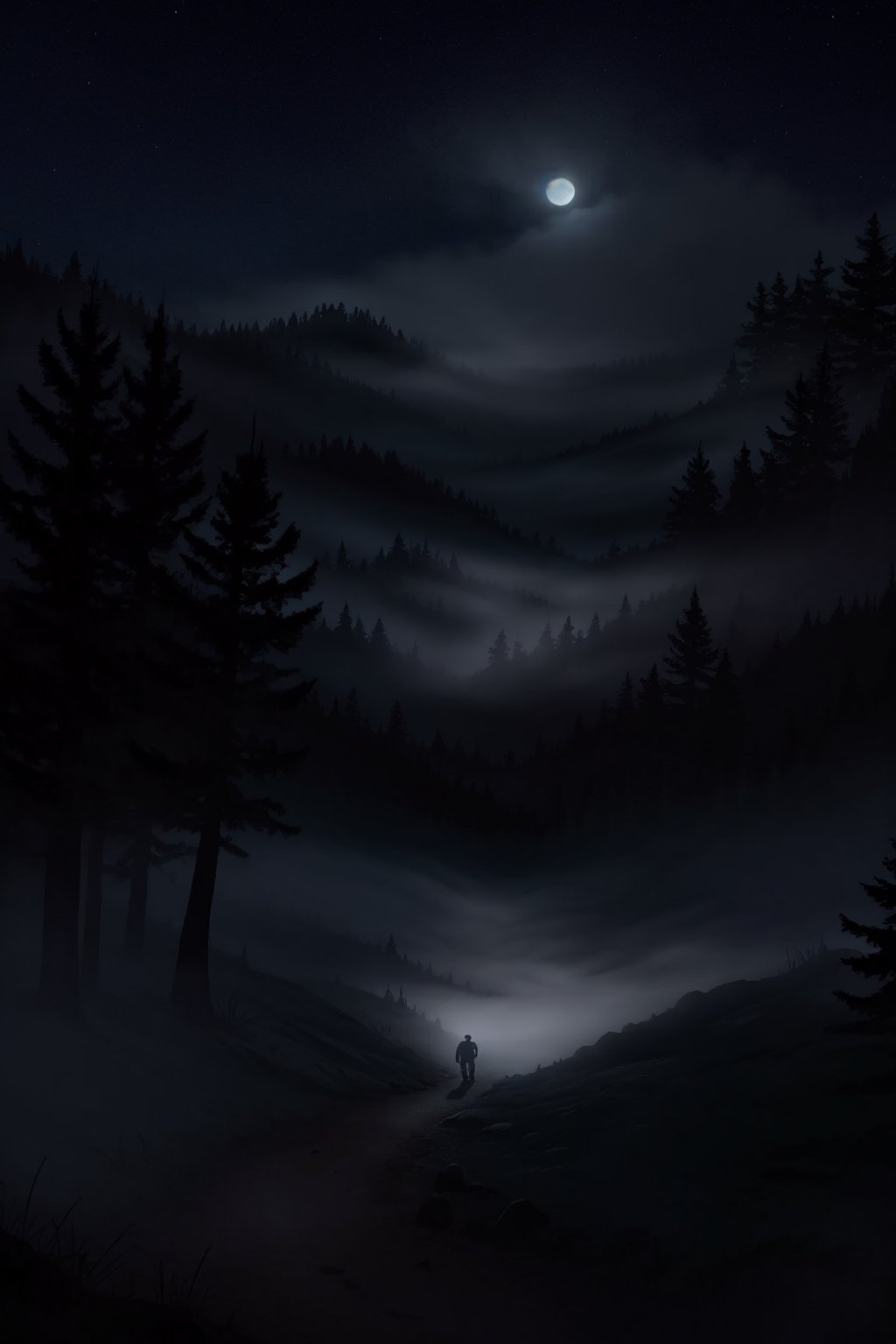 Werewolf, erect, penis, foggy, forest, night