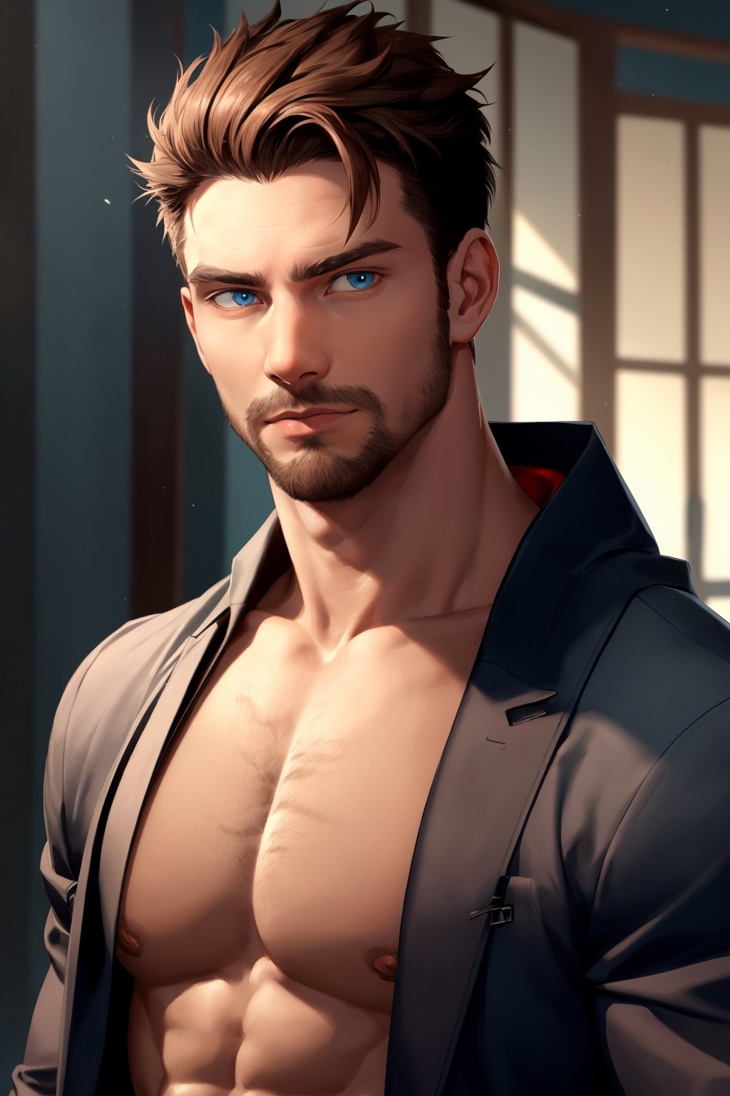 (best quality, absurdres, detailed), a handsome man, slavic, fair skin, brown hair, blue eyes,