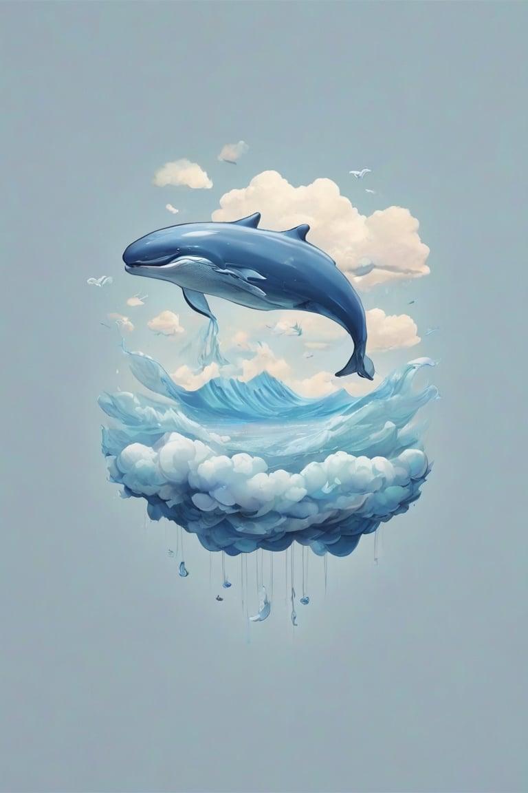  Create a big whale, suspended in the air, in the sky, between clouds, the clouds ,sticker,fluttershysaidsyayyy,T-shirt design,tshirt design