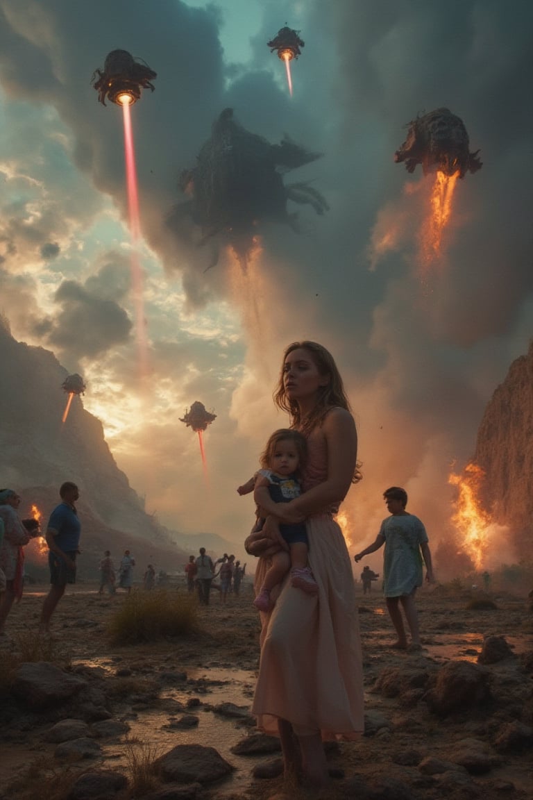 Score_9,  end of the world This is a scene where the human world is attacked by aliens and is about to be destroyed. Huge...