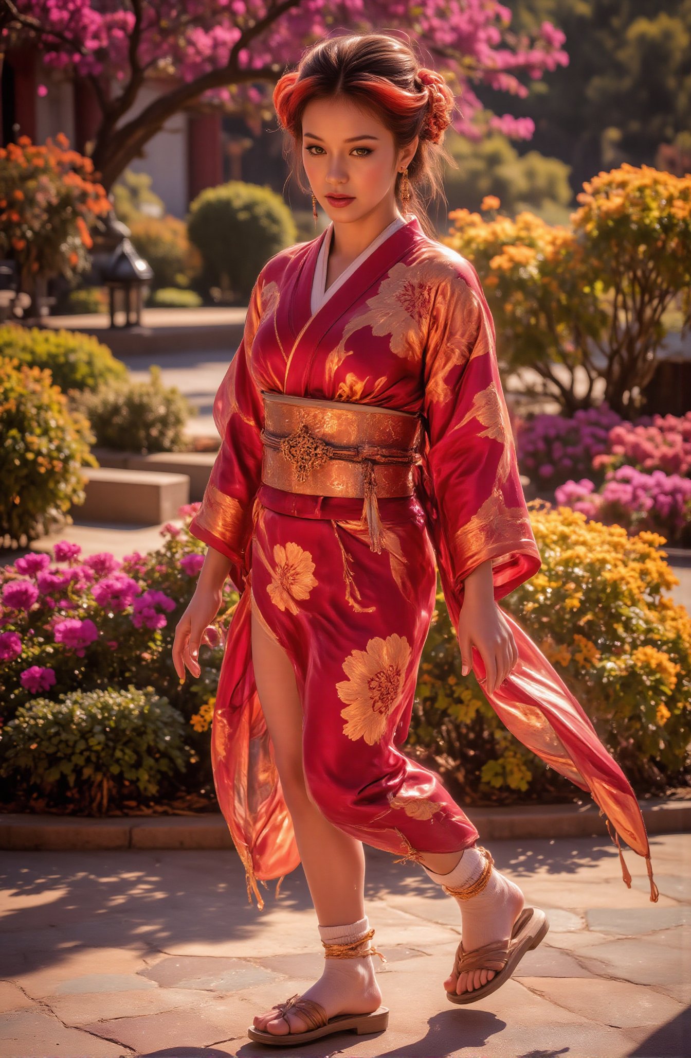 Score_9,  depicts a tranquil Japanese palace scene. It is a palace full of sunshine and beautiful gardens. The sunlight an...