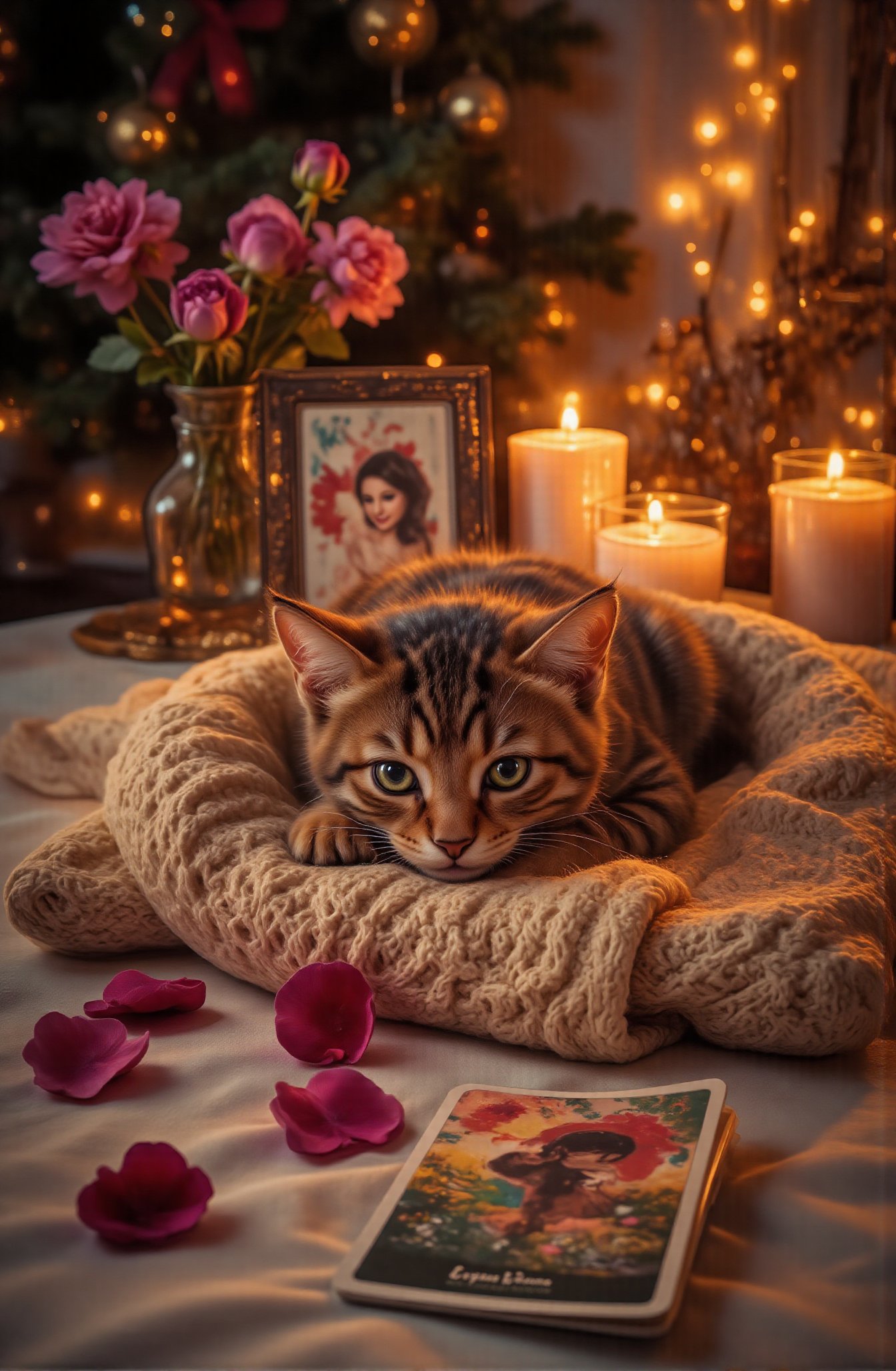 Score_9 is a tarot card that depicts a warm sweater,  evoking the kitten's nostalgia for its owner. A card with the name "...