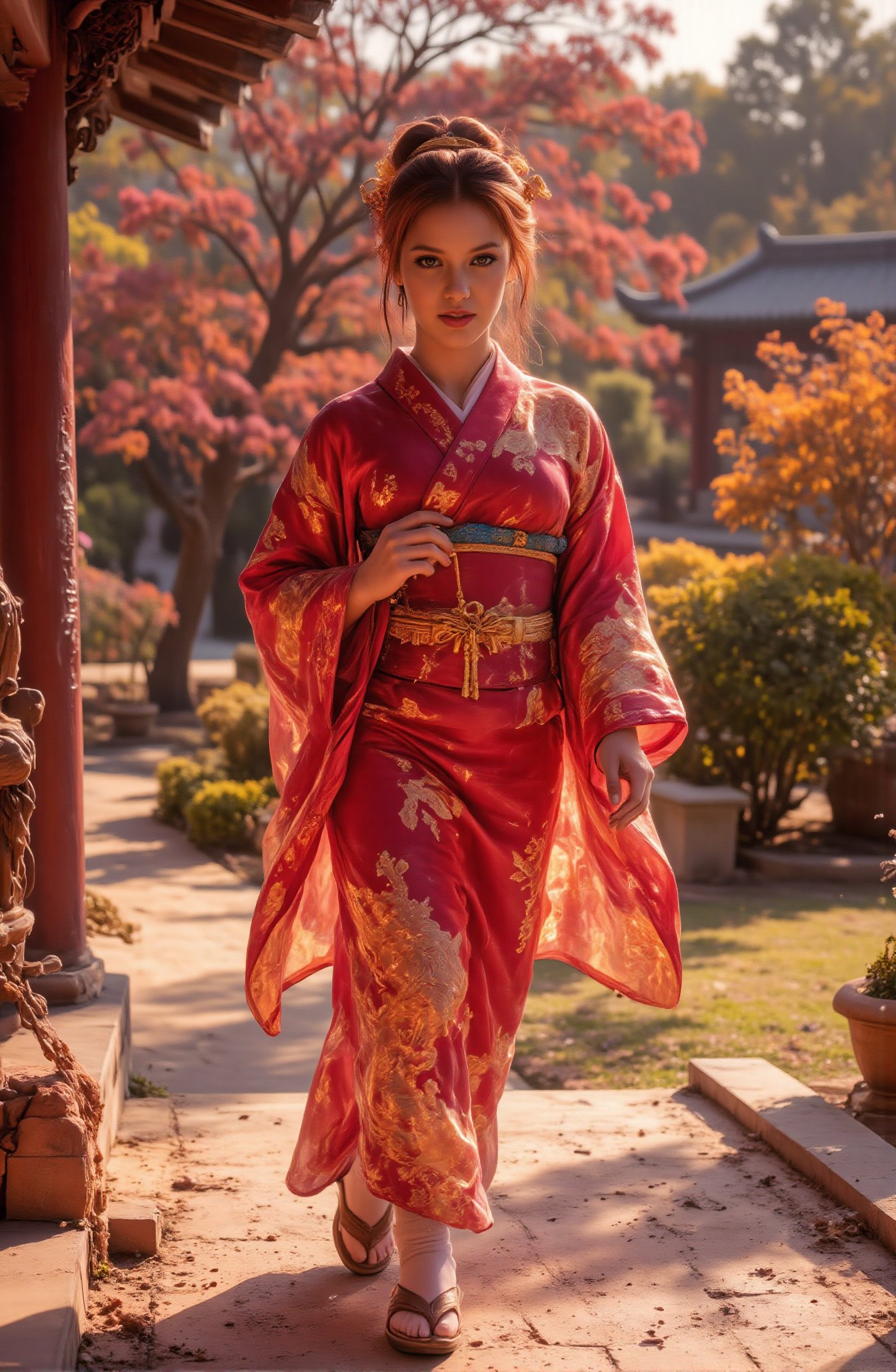 Score_9,  depicts a tranquil Japanese palace scene. It is a palace full of sunshine and beautiful gardens. The sunlight an...