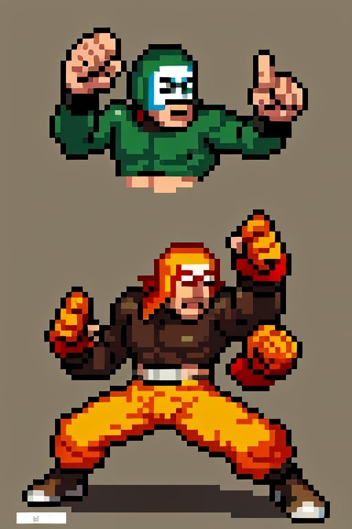 high quality, High Definition, Pixel world, pixel, simple pixel art, man, 8bit logo, 8 bit, unrealistic, nes style, fighting,  beat'em up game, side fighting pose mexican wrestler, luchador mexicano, sideways, king of fighter, snk, High Definition hands and high quality finger, indian,Pixel art,Pixel world, heavyweight fighter, wwf wrestlermania, the rock vs triple H, chibby, pocket character, character standing sideways,  sideways, 
fighting stance, fighting stance, fighting style, side view, beast, side view, 2d game art, dynamic pose, a pixel art of a wrestler with a beard, 