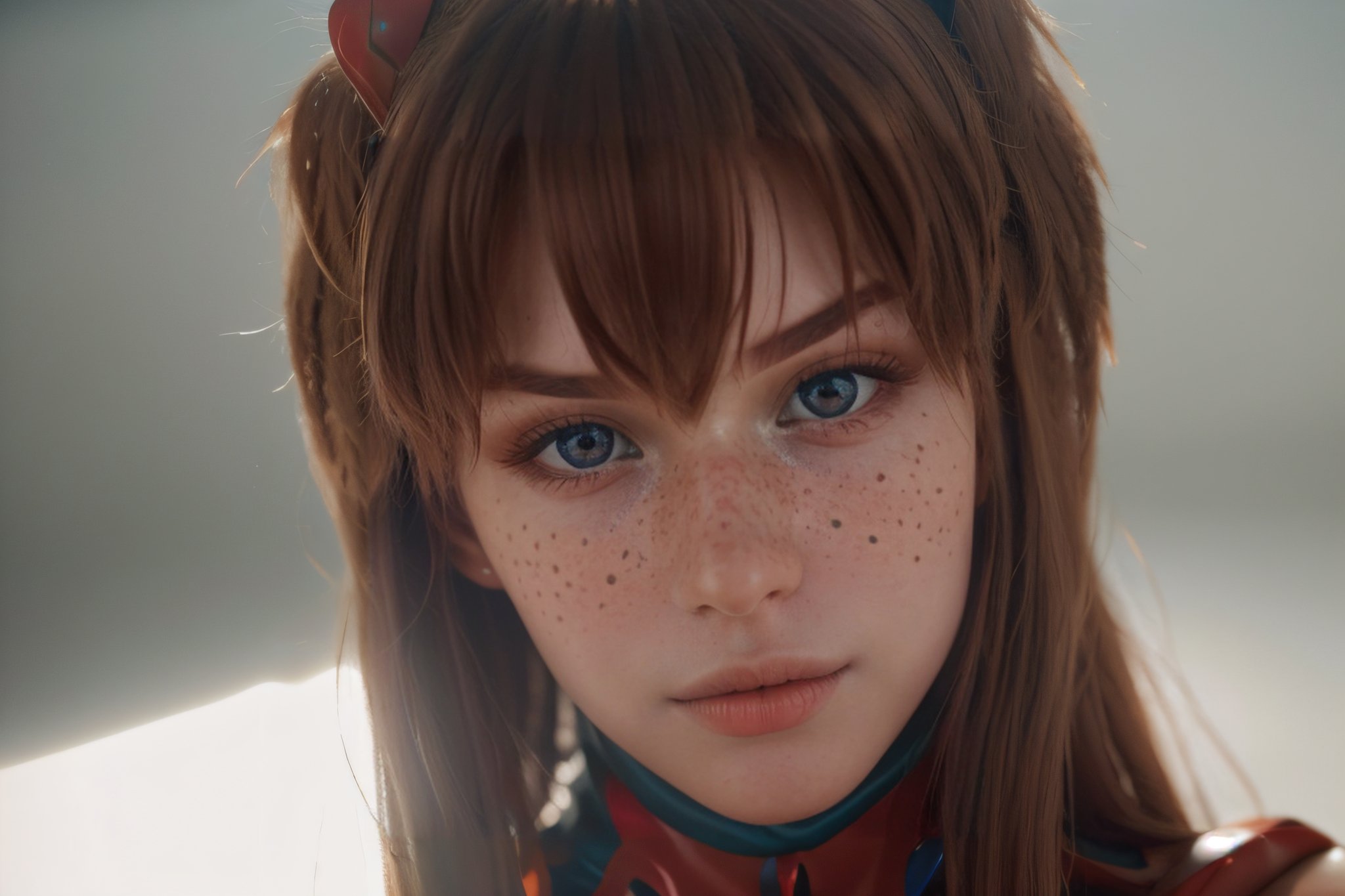 analog style, modelshoot style, portrait of shirogane, close up, feminine, epic (photo, studio lighting, hard light, sony a7, 50 mm, matte skin, pores, colors, hyperdetailed, hyperrealistic), Asuka Langley - Shirogane-Sama Cosplay, sexy look