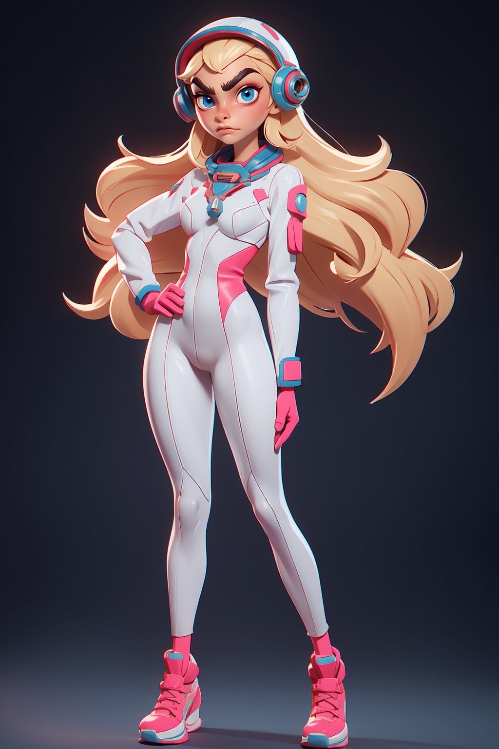 3d, 1girl, (caucasian skin), ((Cara Delevingne at 20 years old)),retro style, cosmonaut helmet, visualizer, cleavage cutout, straight_hair, very_long_hair, blond_hair,realistic blue eyes, perfect body , perfect hips, perfect breasts, perfect ass, retro skin cosmonaut tight opaque suit, looking_at_viewer, perfect makeup,sensual facial expression,leg_spread , full_body, perfect legs, perfect hands, perfect hair,3DMM