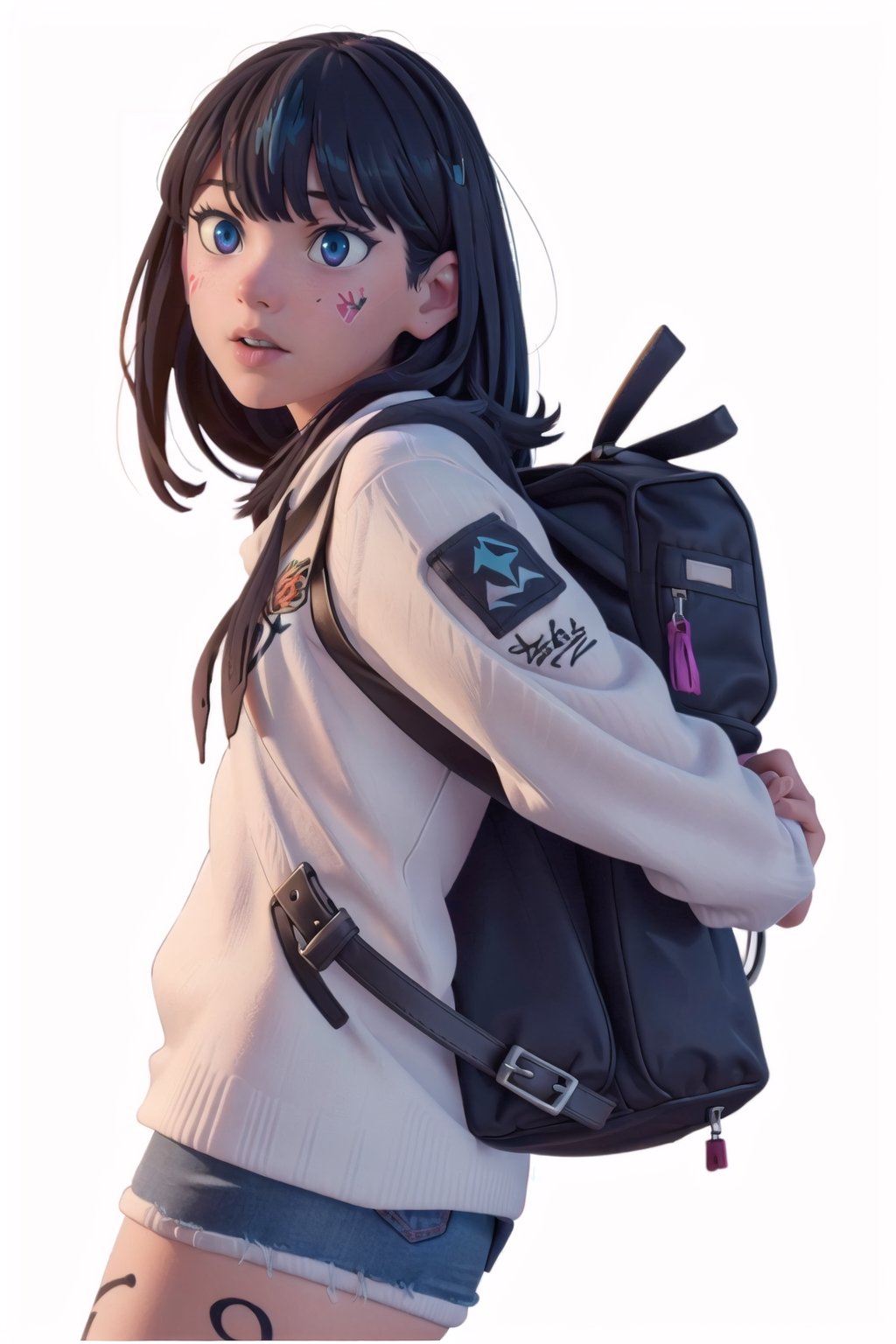 girl, abstract, design, graffiti, white background, Grt2c,1 girl ,realistic,solo,takarada rikka, 3d animated,EFT_,rikka