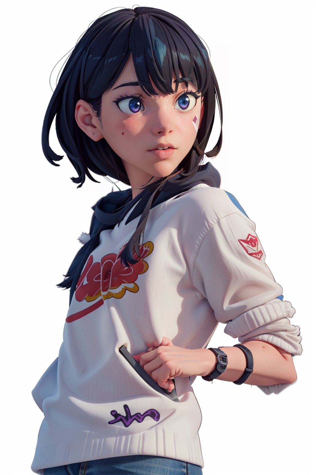 girl, abstract, design, graffiti, white background, Grt2c,1 girl ,realistic,solo,takarada rikka, 3d animated,EFT_,rikka