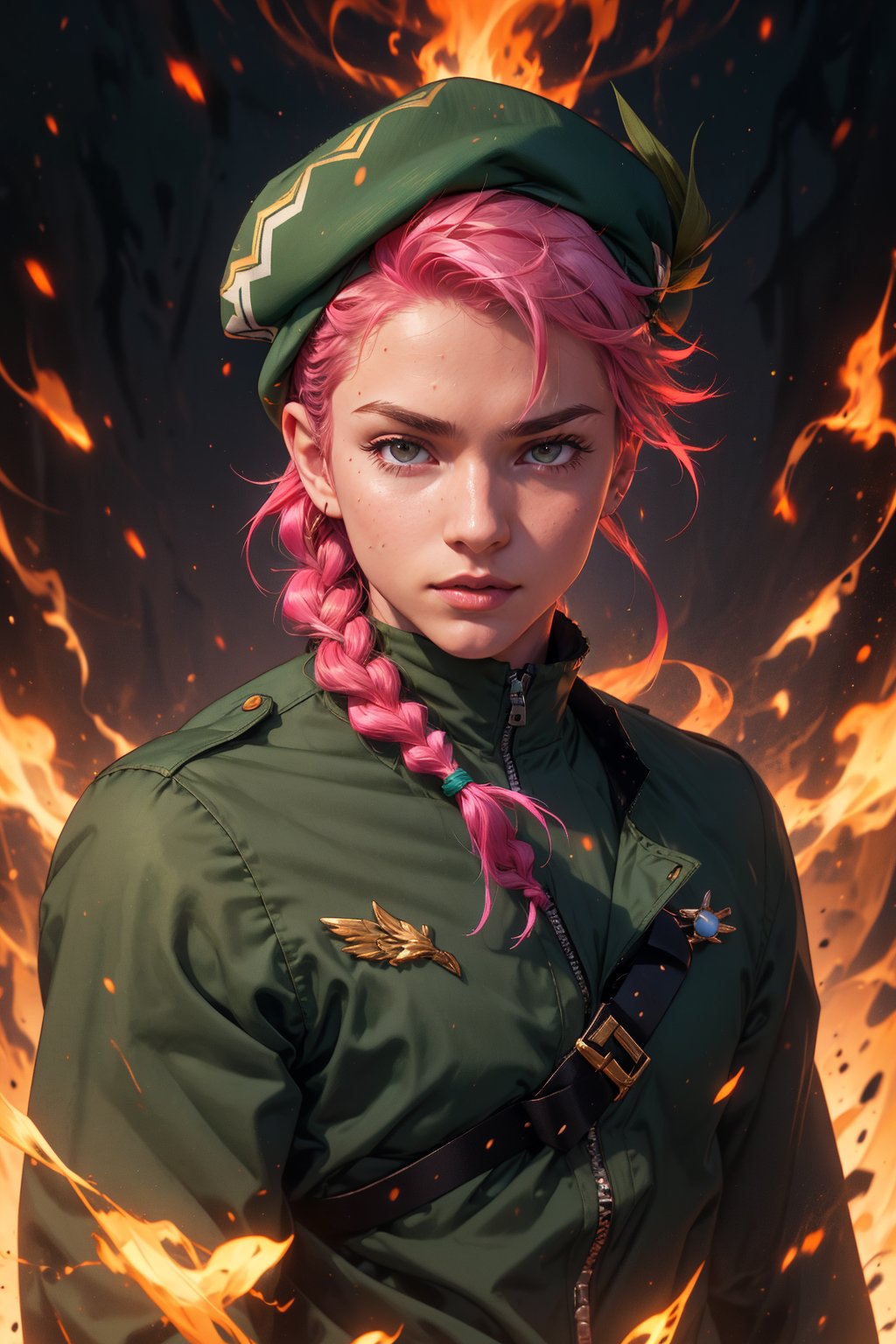  1 man, male face , braid pink hair, twink body, freckles face,  ,green eyes  , kawaii ,ventidef, beret,venti (genshin impact),r1ge