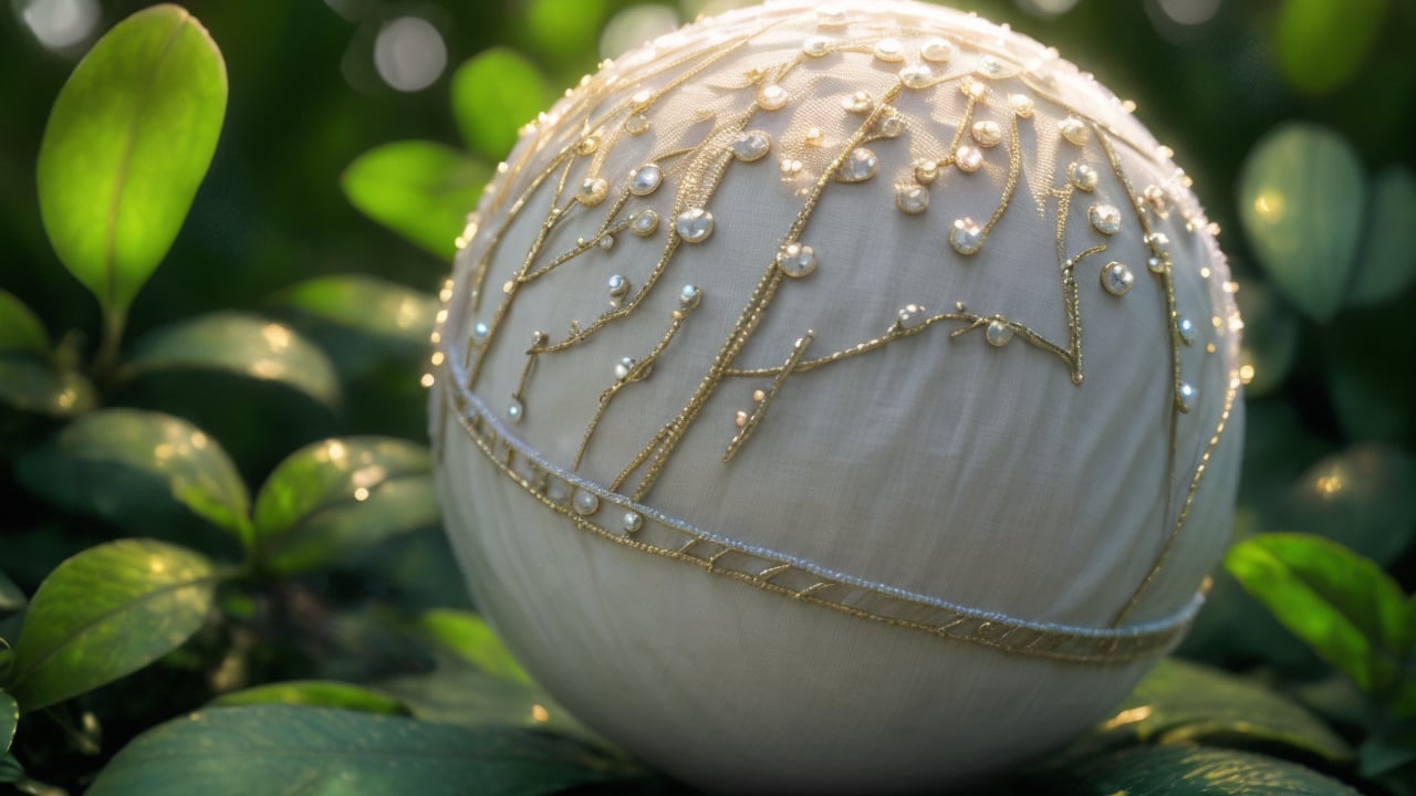 Macro photography scene. The tiny elf is now seen from a closer perspective, her delicate features more visible. She holds a small, glowing orb in her hands, which illuminates her face with a soft, magical light. The details of her robe’s embroidery are clear, each thread shimmering in the light. The forest background remains slightly blurred, emphasizing the elf and the orb. The elf smiles gently, feeling the magic coursing through her. Using macro and tilt-shift photography, captured in intricate detail through macro photography. Super high quality, 8k.