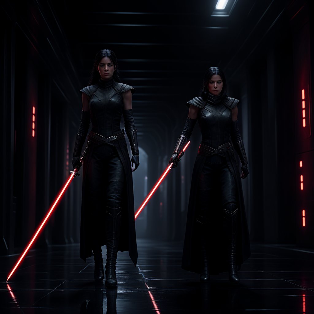 In a dimly lit,  dark moody hallway within the Star Destroyer's interior,  Darth Nox by Theromen on Tensor.Art