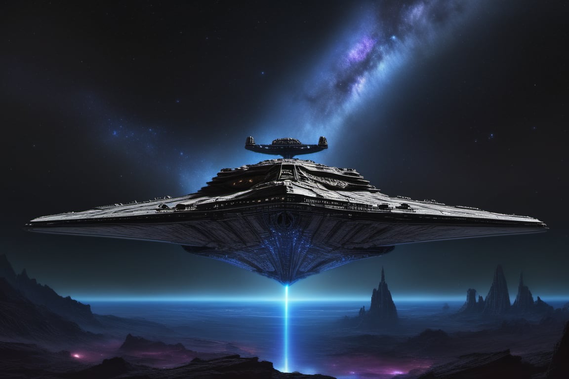 Prompt In a breathtakingly detailed scene,  the imposing Imperial Super Stardestroyer The Doombringer,  its sheer scale em...