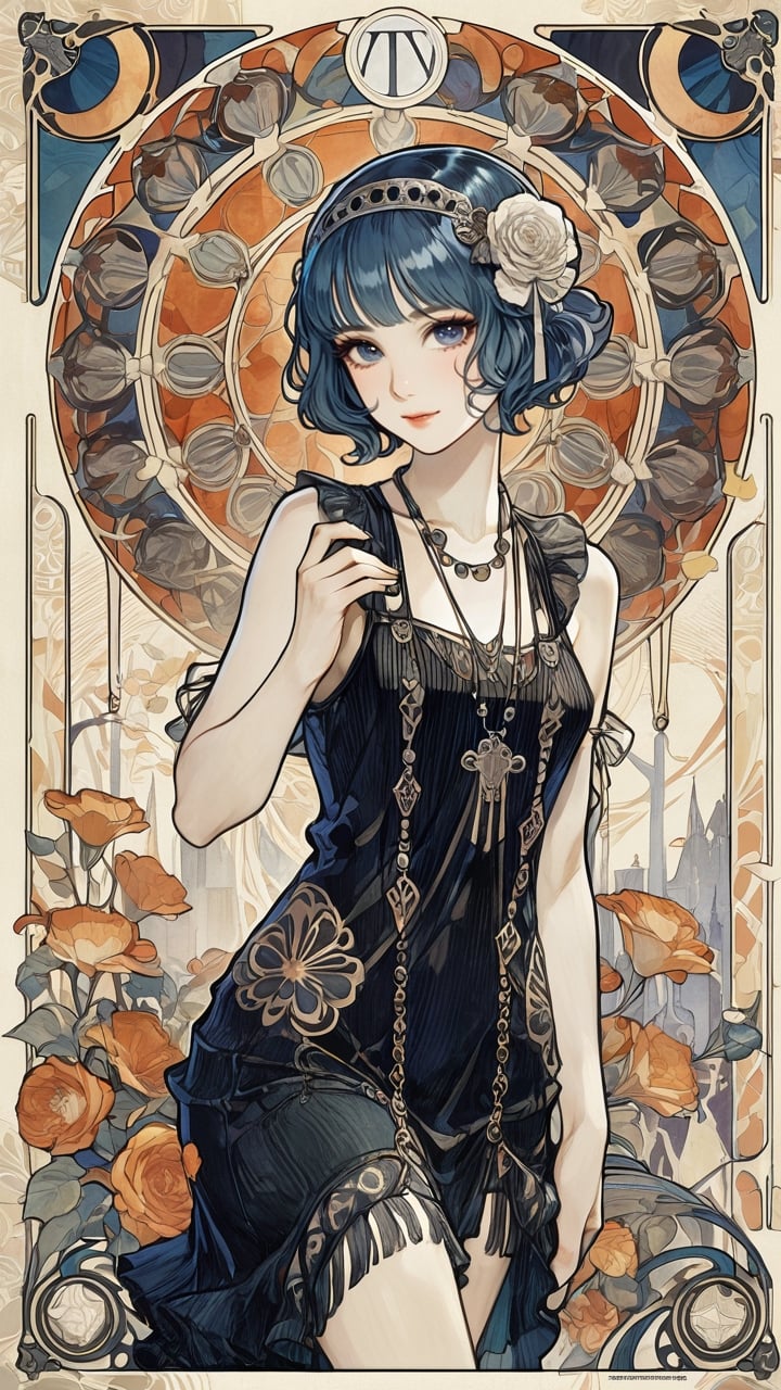 A poster of a flapper girl, (masterpiece, top quality, best quality, official art, beautiful and aesthetic:1.2),emo,art nouveau