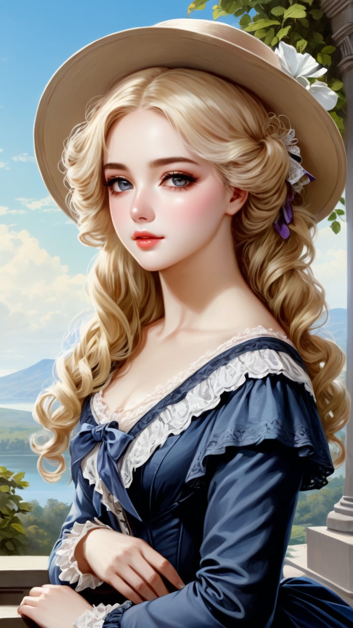 A girl in the Victorian era, outdoor, (masterpiece, top quality, best quality, official art, beautiful and aesthetic:1.2), (1girl:1.4), blonde hair, portrait, extreme detailed, highest detailed,