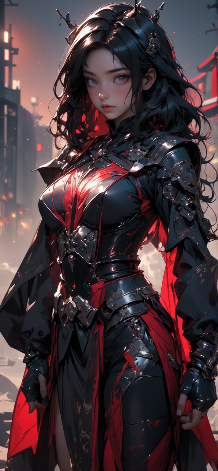 Close-up of a person in a sword costume、screenshot、Cyberpunk art、Lü Ji、Cyber Japan Armor、Cyber Japan Samurai Armor、Cyber Japan style armor、Cyberpunk Anime Girl、Very beautiful cyberpunk samurai、whole body, FLUX_QTNimE_2,NiJi_2_FLUX,REALNIME