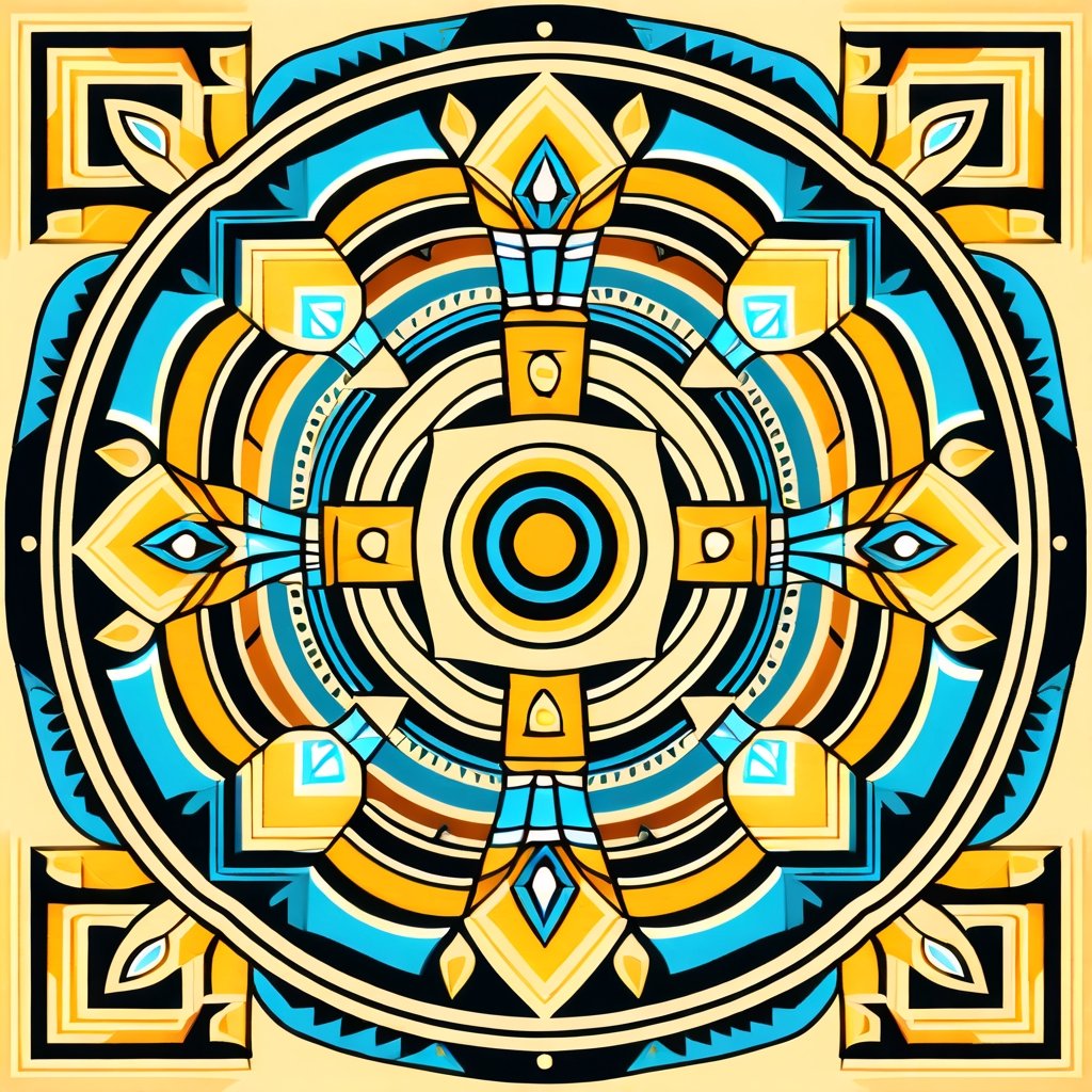 A mandala inspired by a specific culture or historical period, like Aztec patterns or Art Deco motifs