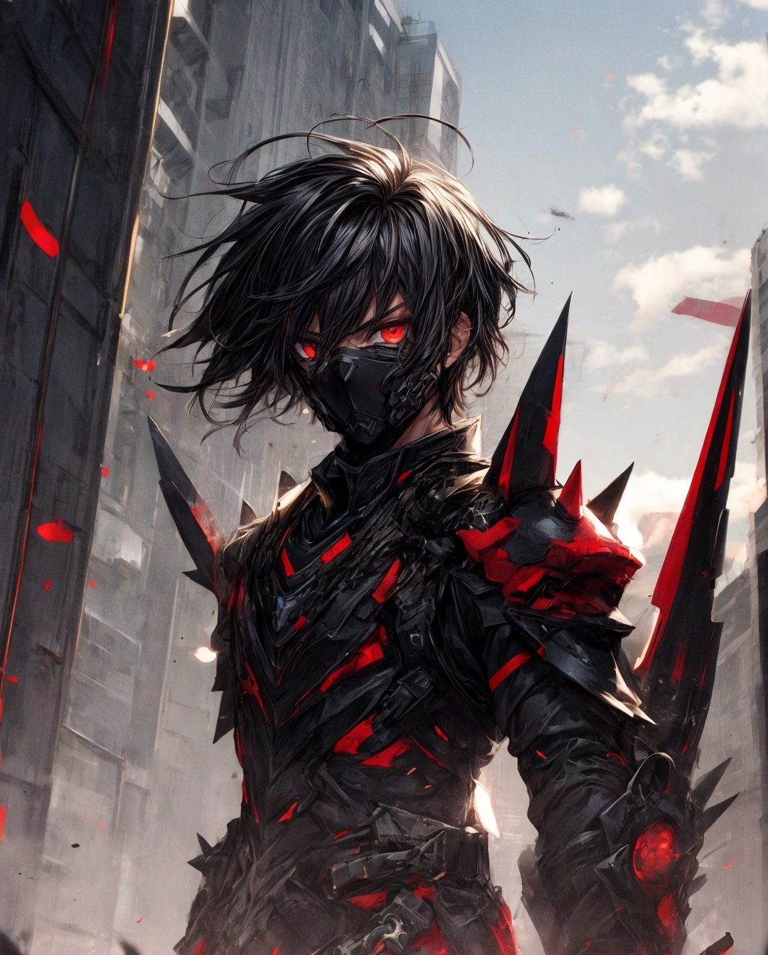 solo male,  full dark black armor,  spiky dark black hair by rwithu on Tensor.Art