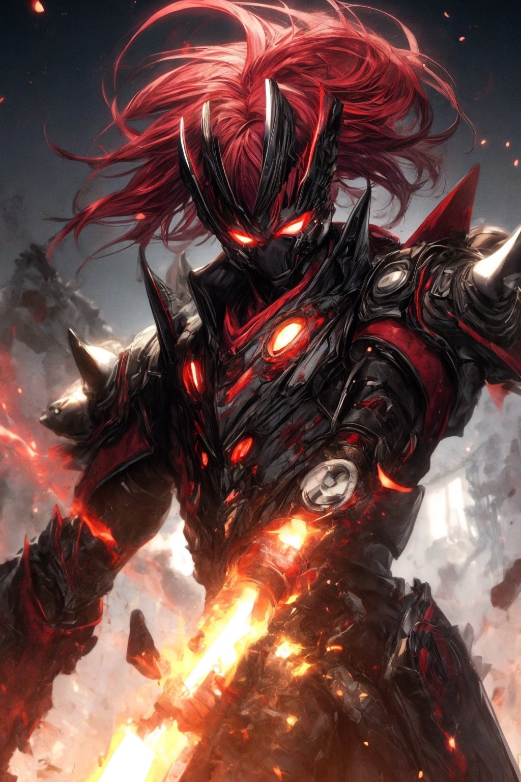 solo male,  purple armor,  spiky blood red hair by rwithu on Tensor.Art