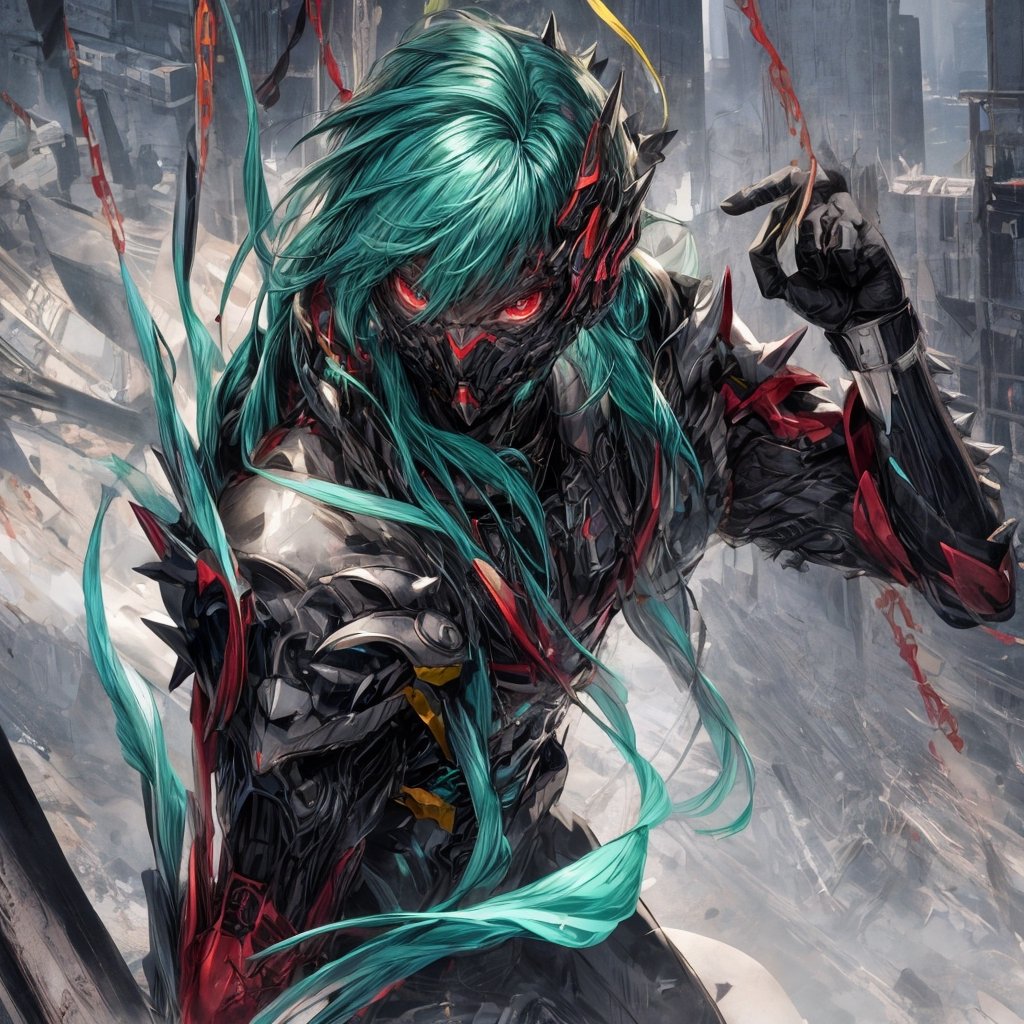 solo male,  full aqua armor,  spiky aqua hair by rwithu on Tensor.Art