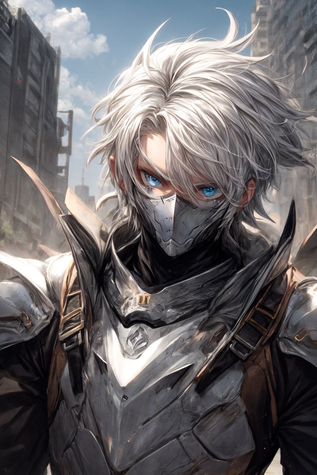 solo male,  knight armor,  spiky white hair by rwithu on Tensor.Art