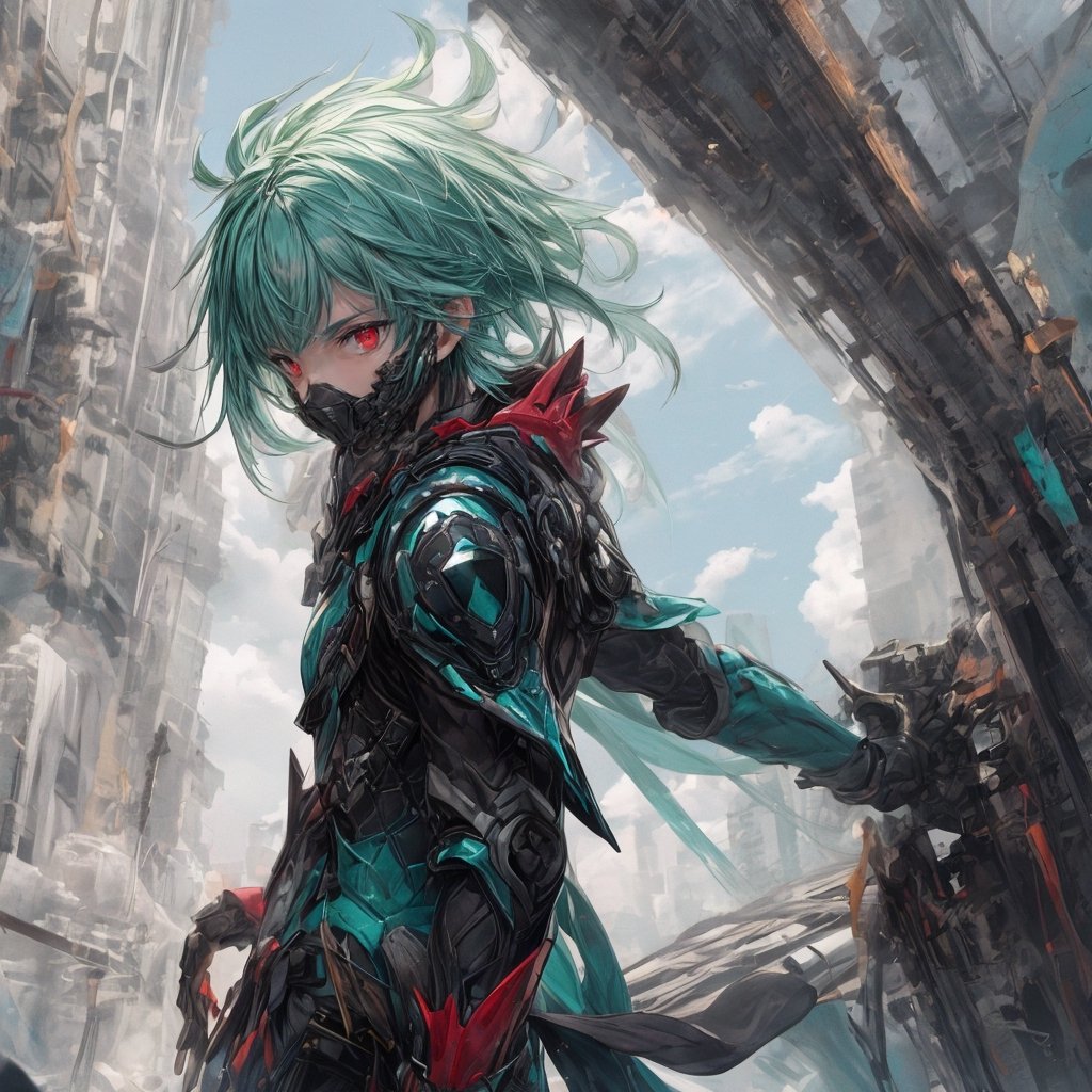 solo male,  full aqua armor,  spiky aqua hair by rwithu on Tensor.Art