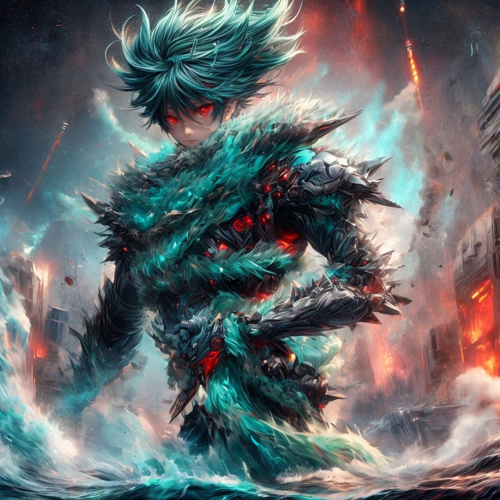 solo male,  full aqua armor,  spiky aqua hair by rwithu on Tensor.Art