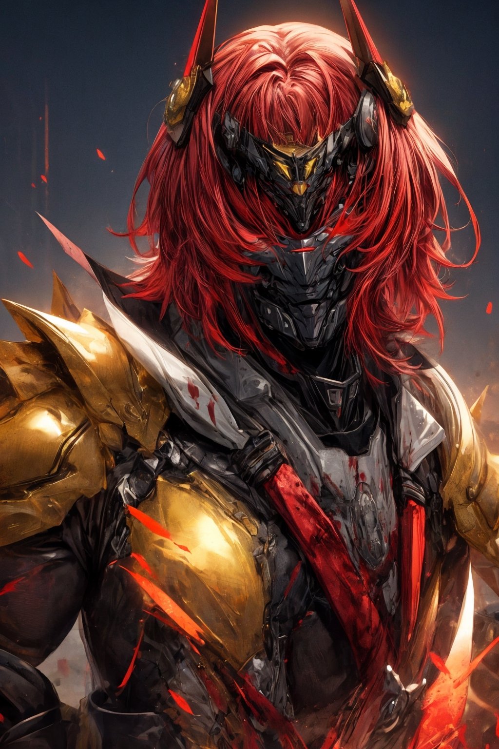 solo male,  golden armor,  spiky blood red hair by rwithu on Tensor.Art