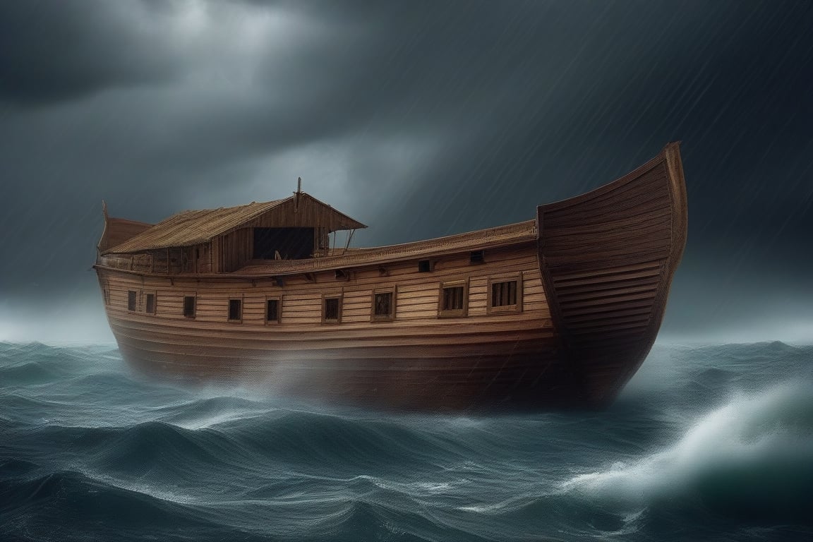 Noah's Ark in the middle of the sea storm
