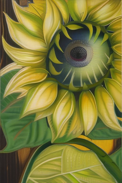 （（sunflower））,oil painted,inks,acrycle painting,tmasterpiece,Renaissance style,Best quality at best,A high resolution,ultra - detailed,Eyes detailed,Face details,hair detail,Accurate,Clear eye focus close-up